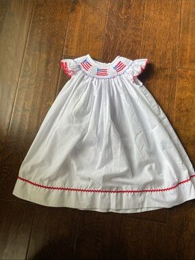Southern Living by Smocked Auctions baby dress American flags SZ 12M 4th July